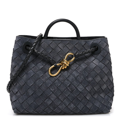 Bottega Veneta Suede Intrecciato Small Andiamo Shoulder Bag Cloudy Indigo 1 of 9