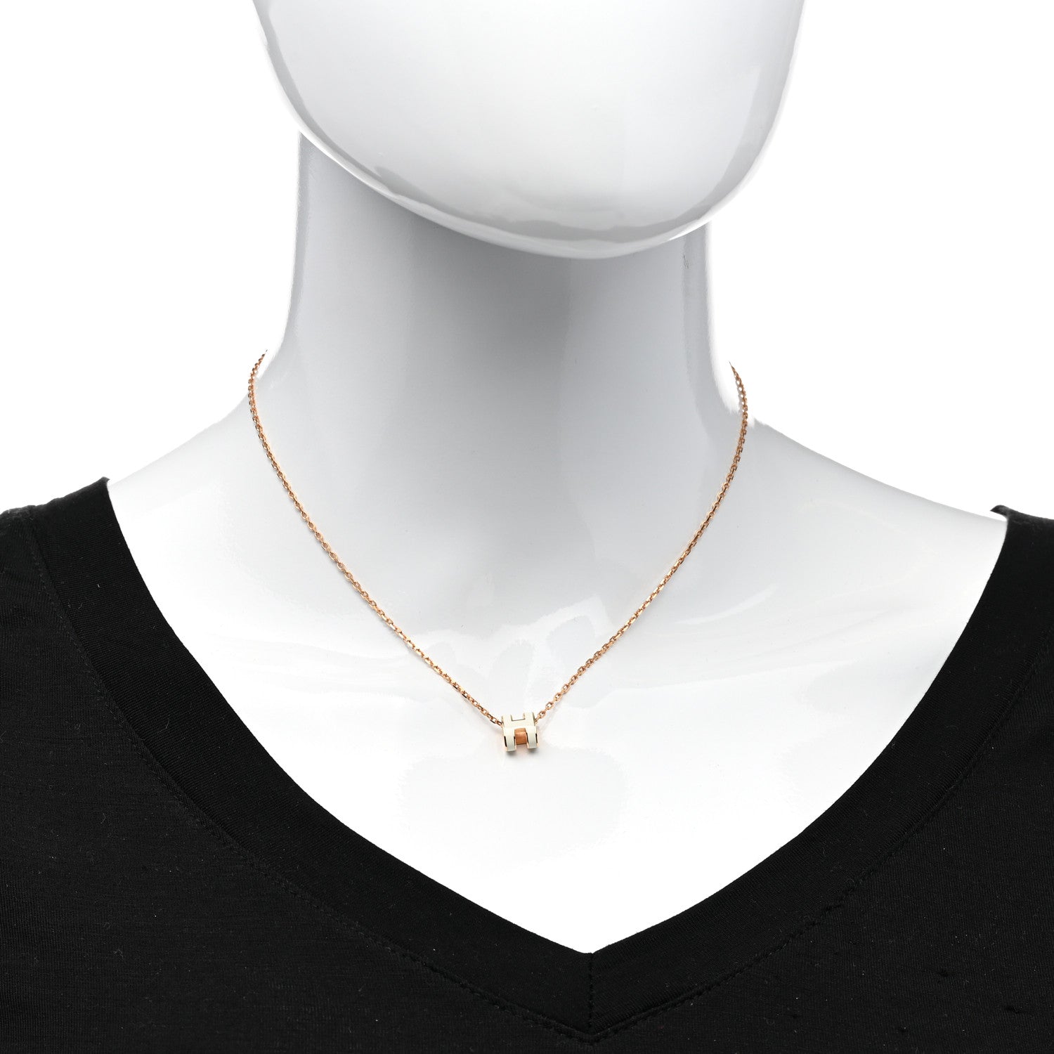 Hermes Lacquered Rose Gold Mini Pop H Pendant Necklace White 2 of 6