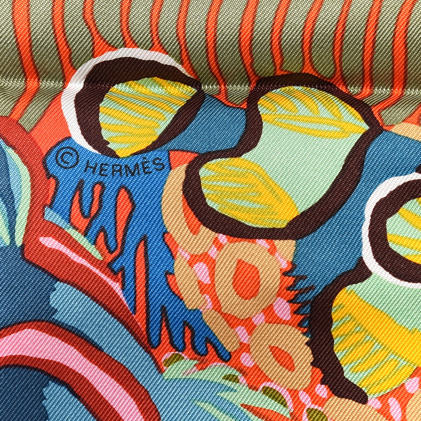 Silk Under The Waves Scarf 90 Orange Vert Rose