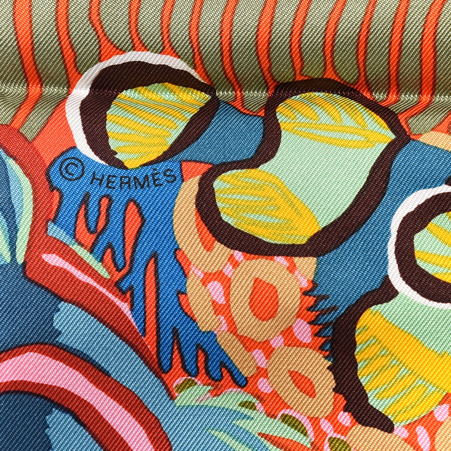 Hermes Silk Under The Waves Scarf 90 Orange Vert Rose 4 of 4