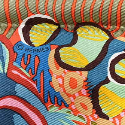 Hermes Silk Under The Waves Scarf 90 Orange Vert Rose 4 of 4