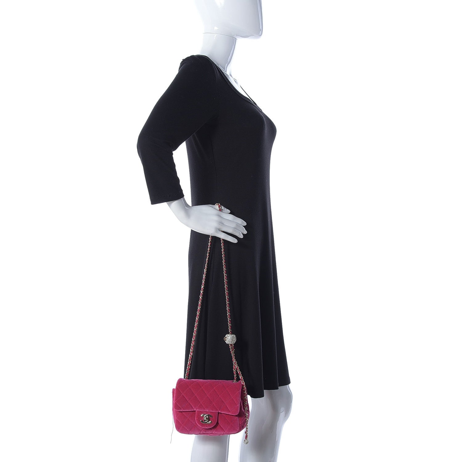 Chanel Velvet Quilted Mini Square Pearl Crush Flap Fuchsia 2 of 10