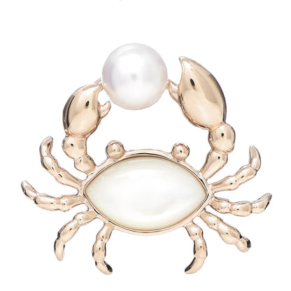Mikimoto 18K Rose Gold Akoya Pearl Mother of Pearl Crab Pin Brooch 1 of 4