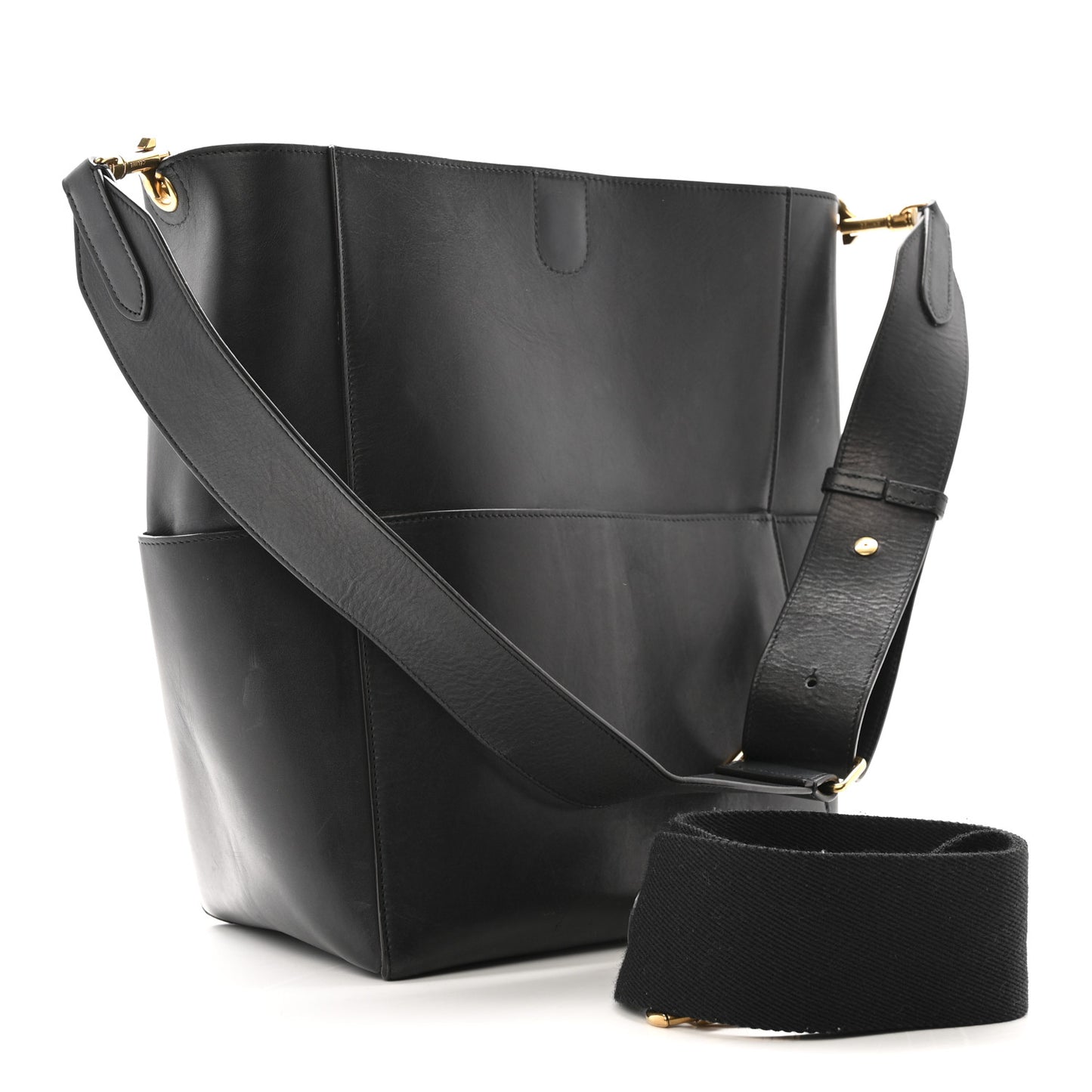 Soft Grained Calfskin Sangle Bucket Bag Black