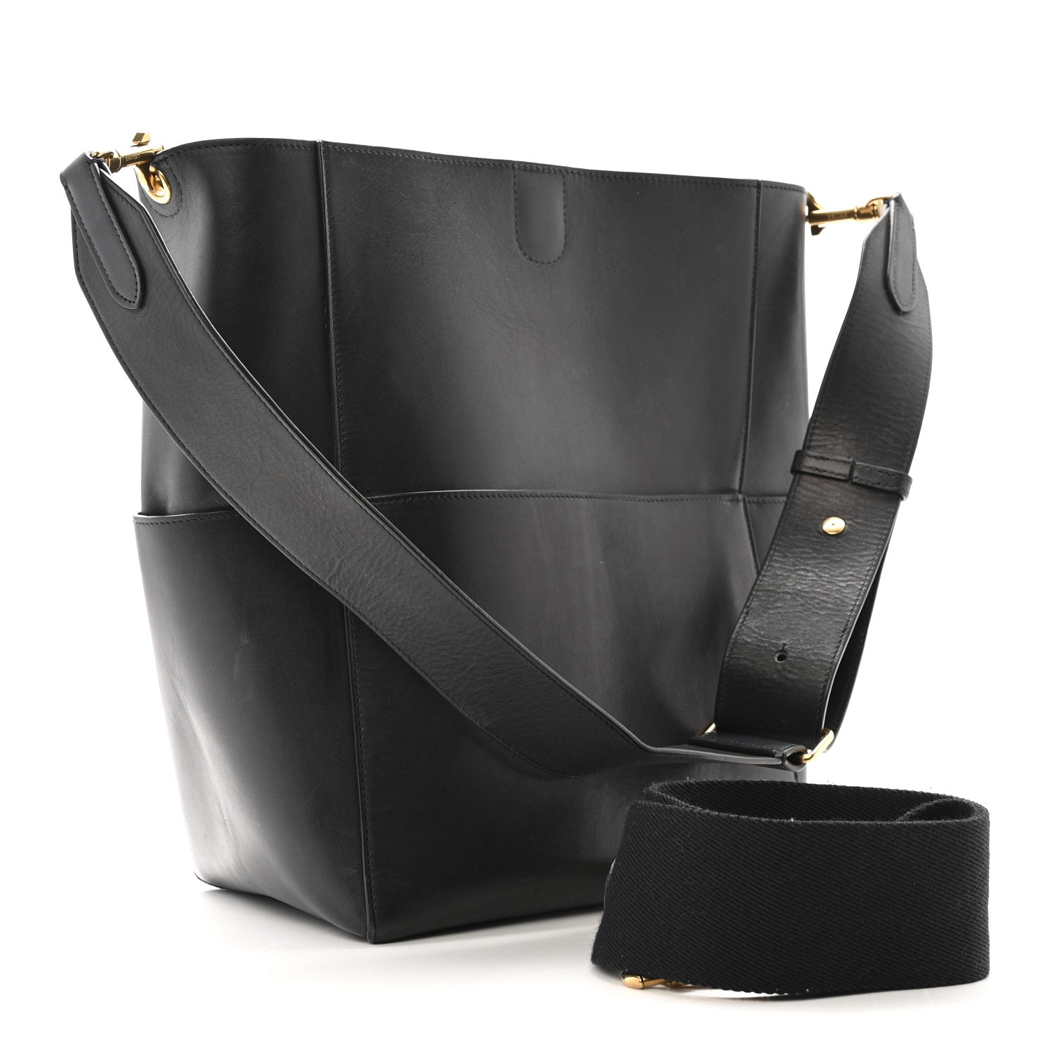 Celine Soft Grained Calfskin Sangle Bucket Bag Black 3 of 12