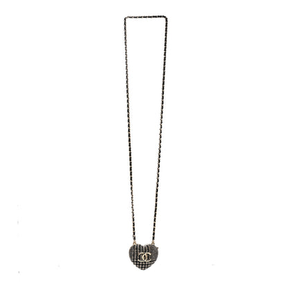 Chanel Tweed Lambskin CC Heart Locket Necklace Gold Black Beige 3 of 7