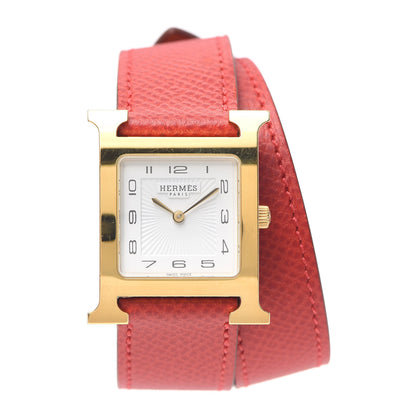 Hermes Stainless Steel Epsom 26mm Heure H Hour Double Tour Quartz Watch Rouge 1 of 5