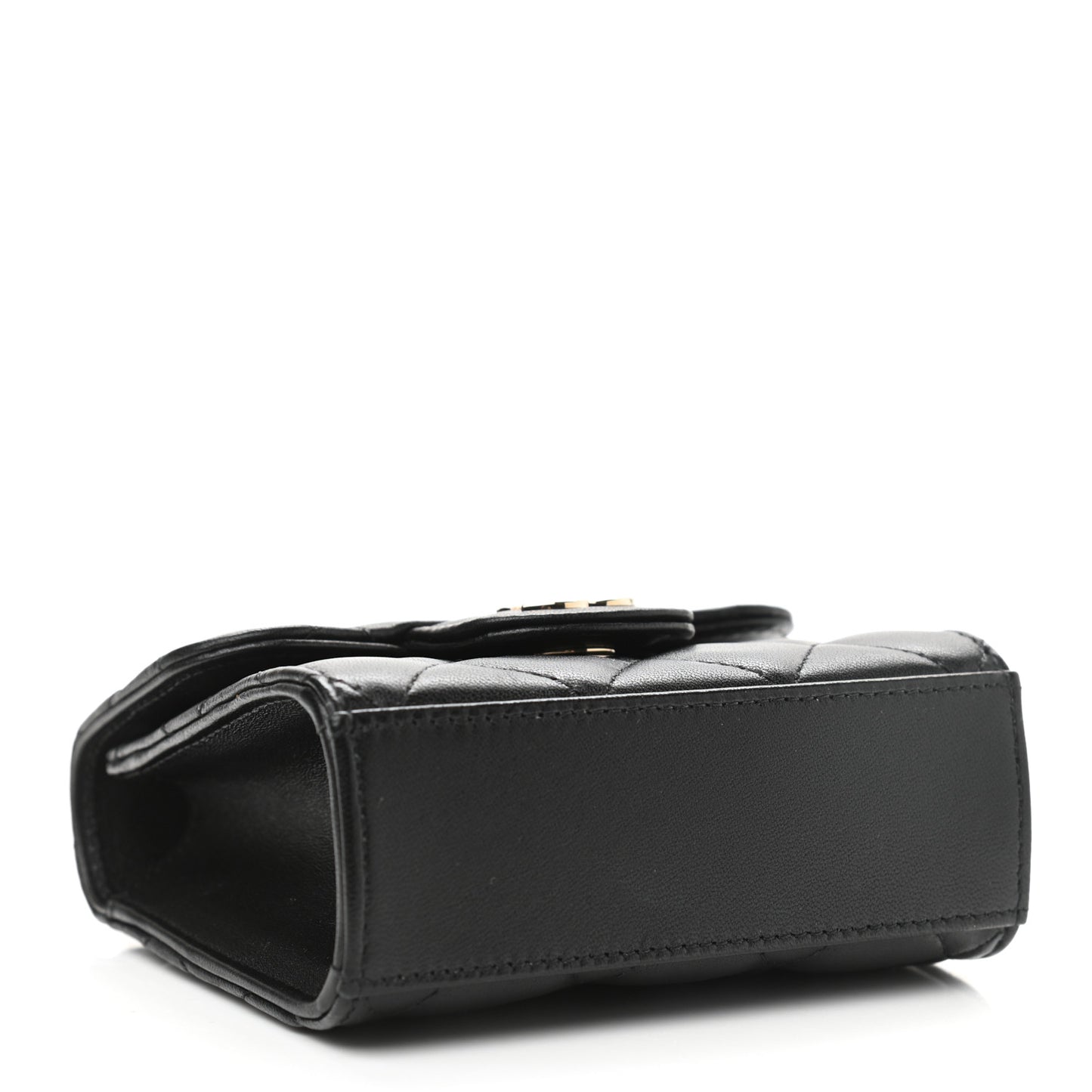 Lambskin Quilted Top Handle Flap Clutch With Chain Black