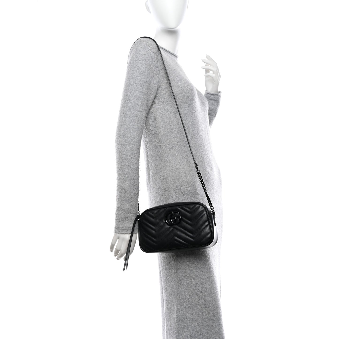 Calfskin Matelasse Monochrome Small GG Marmont Chain Shoulder Bag Black