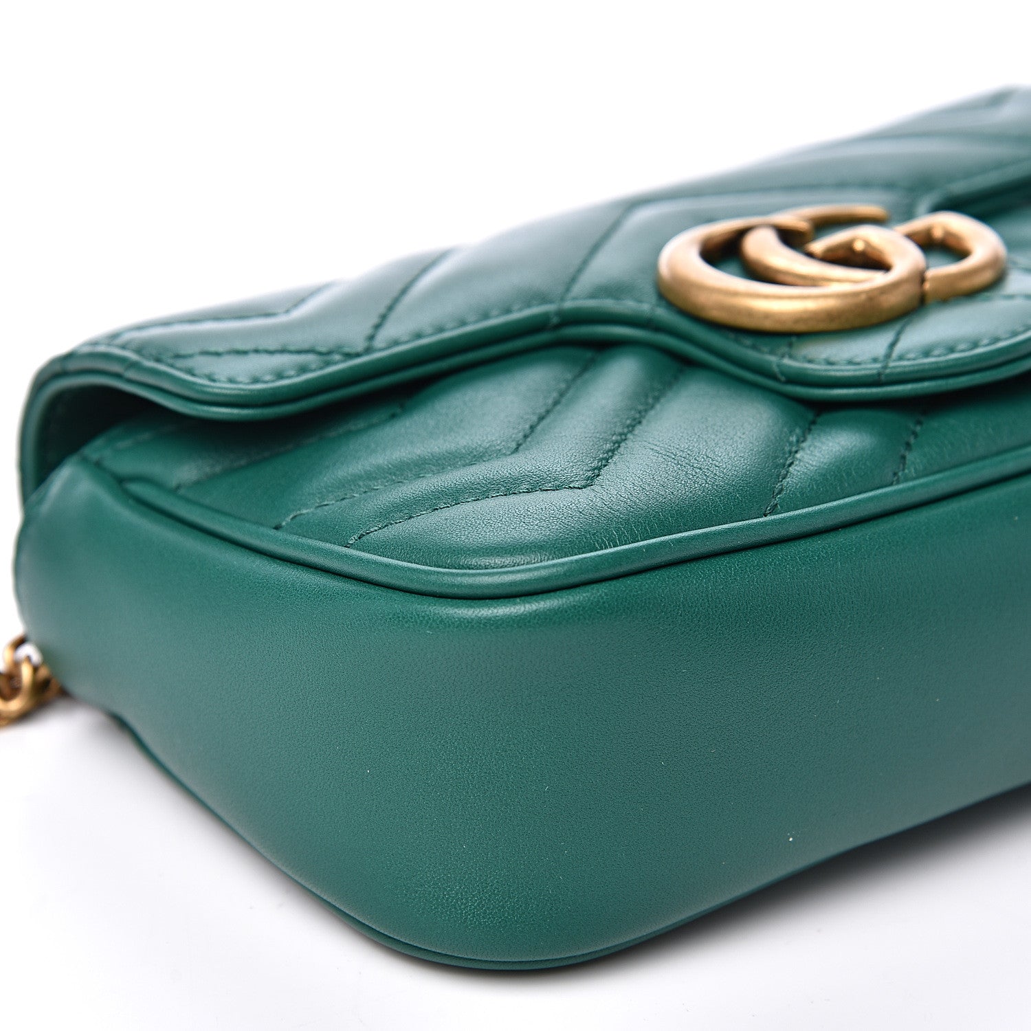 Gucci Calfskin Matelasse Super Mini GG Marmont Shoulder Bag Emerald Green 8 of 10