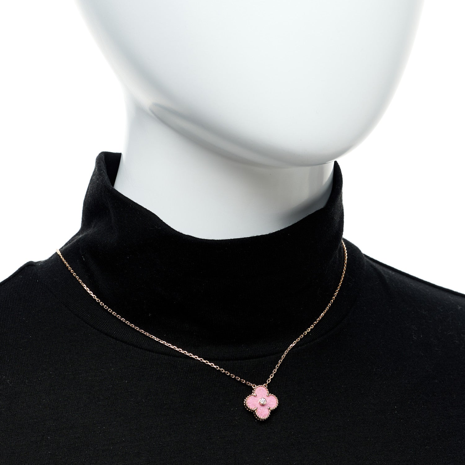 Van Cleef & Arpels 18K Rose Gold Diamond Rhodonite Vintage Alhambra Pendant Necklace 2 of 6