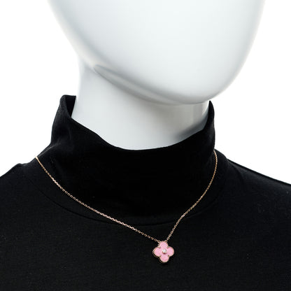 Van Cleef & Arpels 18K Rose Gold Diamond Rhodonite Vintage Alhambra Pendant Necklace 2 of 6