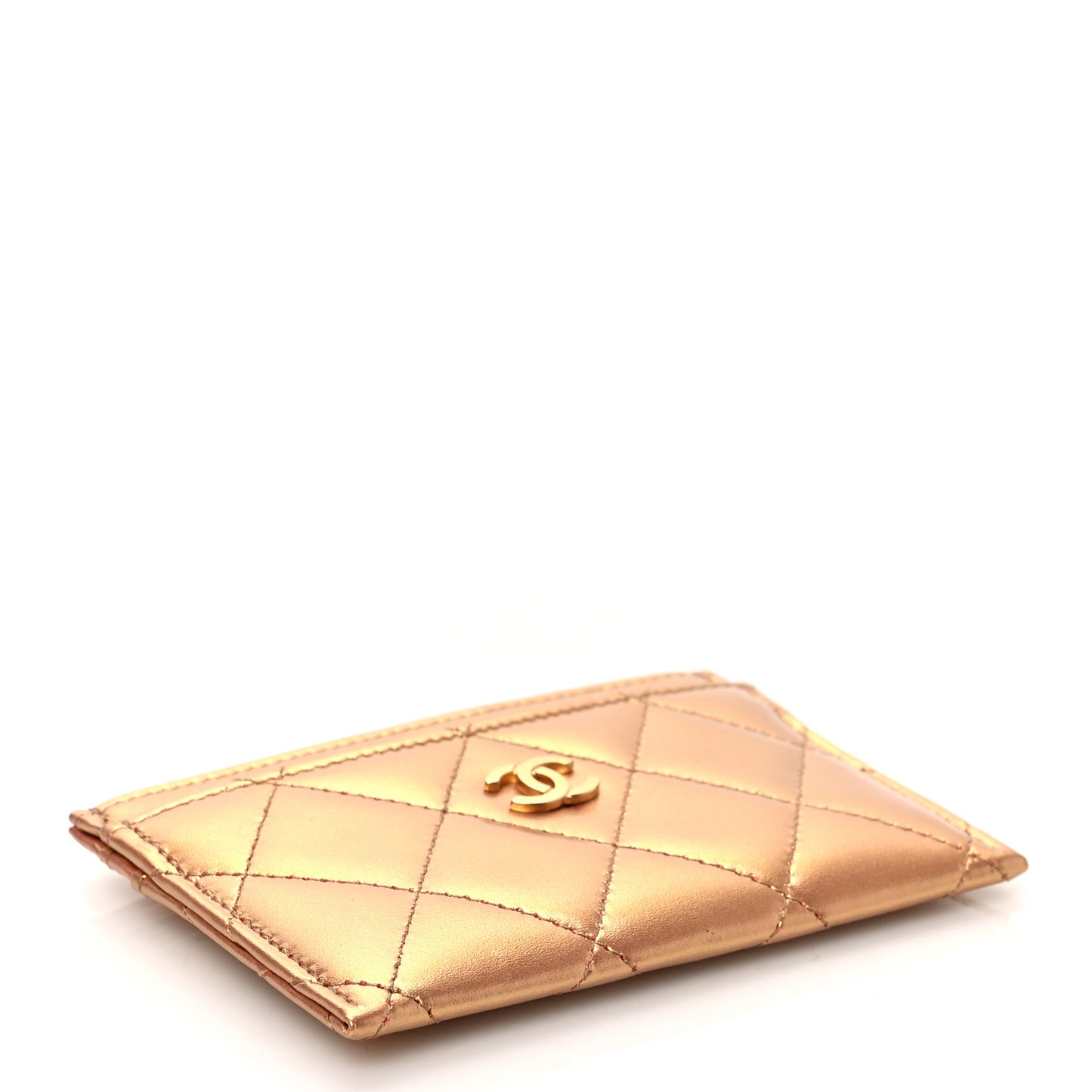 Metallic Lambskin Quilted CC Card Holder Golden