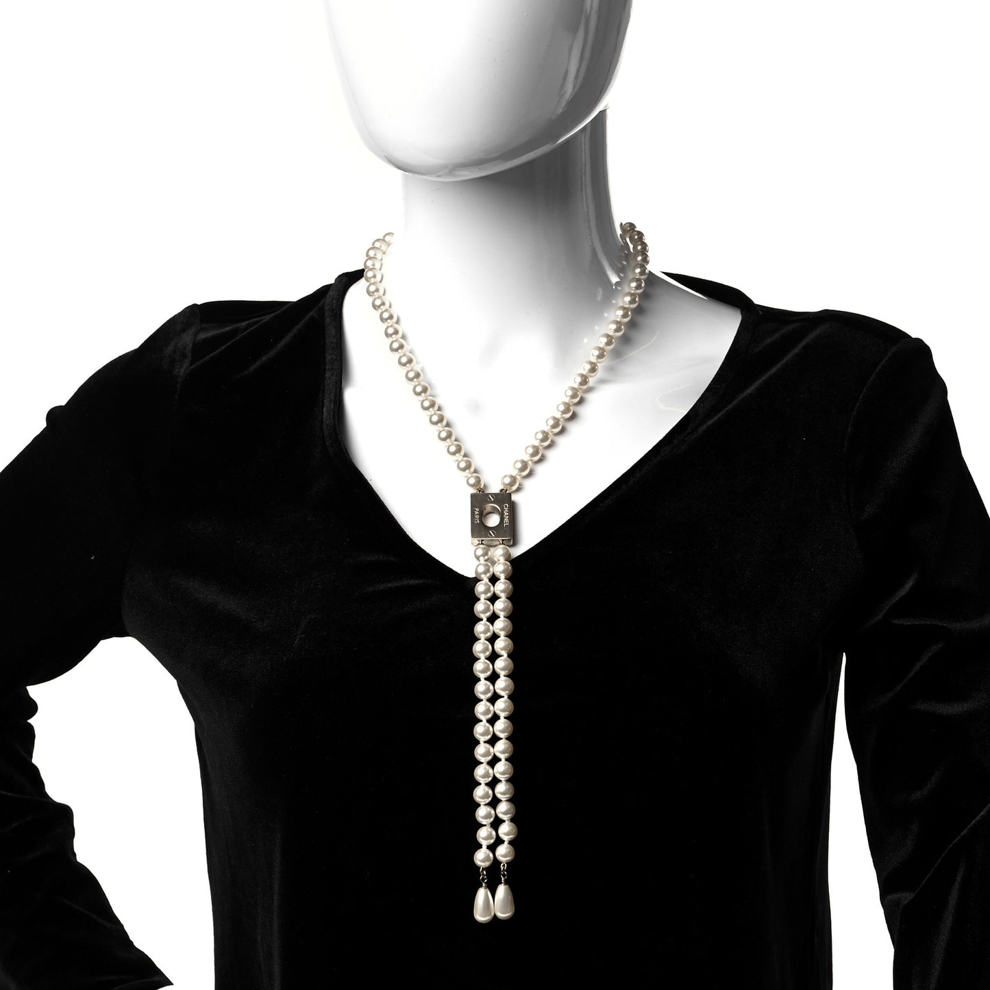 Pearl CC Drop Necklace Gold