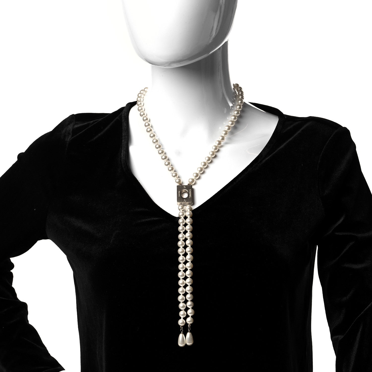 Chanel Pearl CC Drop Necklace Gold 2 of 5