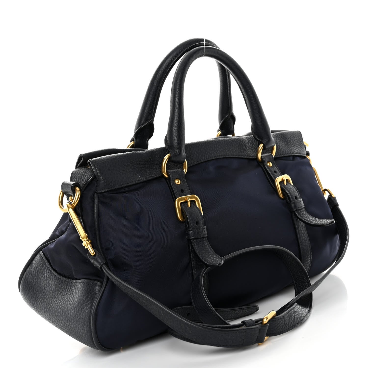 Prada Tessuto Nylon Vitello Daino Shopping Satchel Bleu 3 of 9