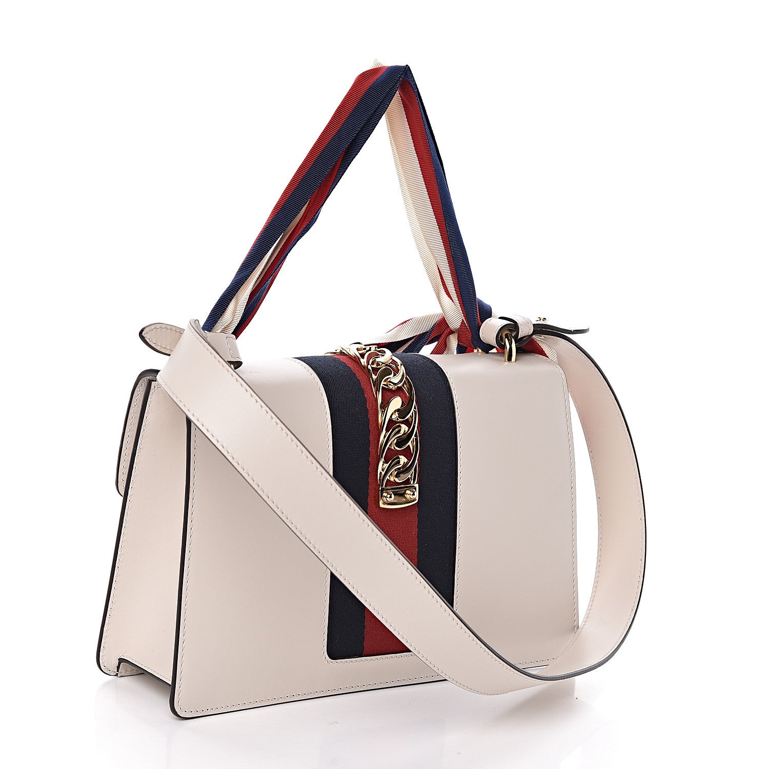 Gucci Calfskin Embroidered Small Sylvie Shoulder Bag White 3 of 10