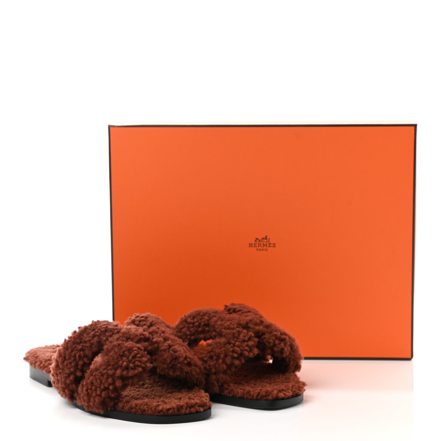 Hermes Woolskin Oran Sandals 37 Cognac 8 of 8