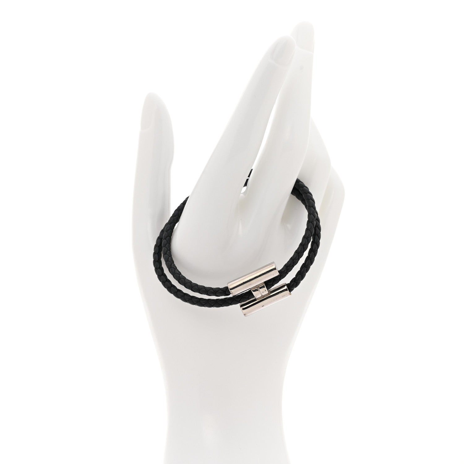 Hermes Swift Double Wrap Cord Tournis Tresse Bracelet Black
