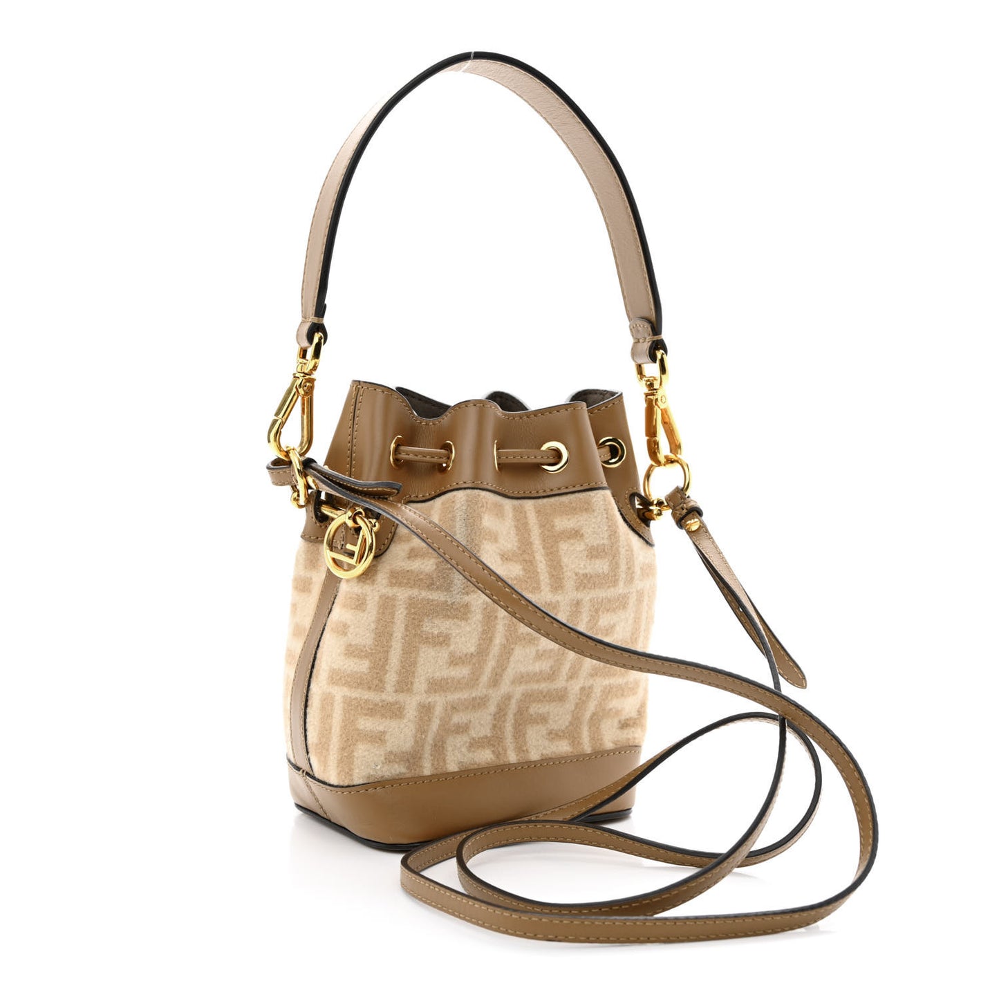Wool Vitello King FF 1974 Mini Mon Tresor Bucket Bag Beige Cammello Sand