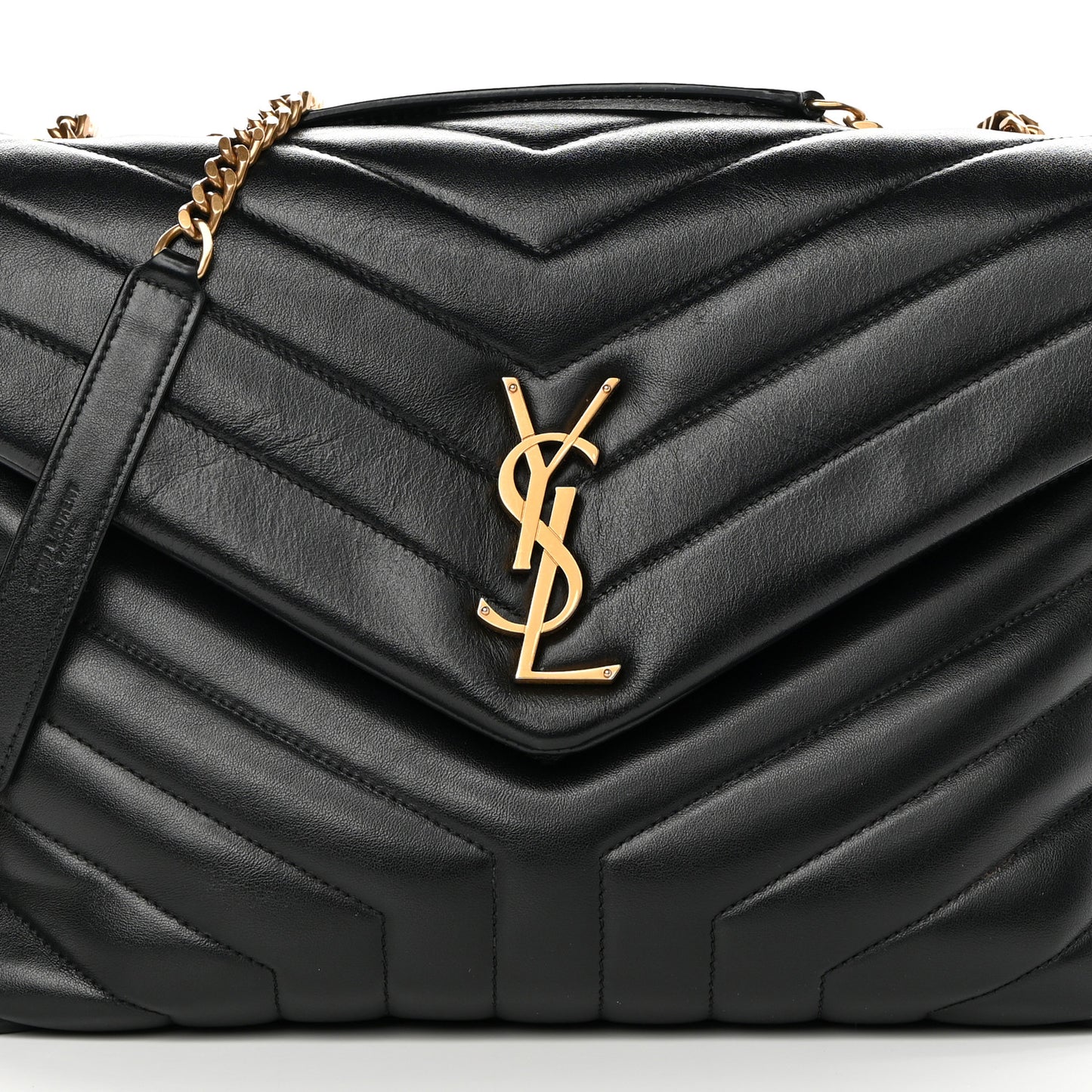 Calfskin Y Quilted Monogram Medium Loulou Chain Satchel Black