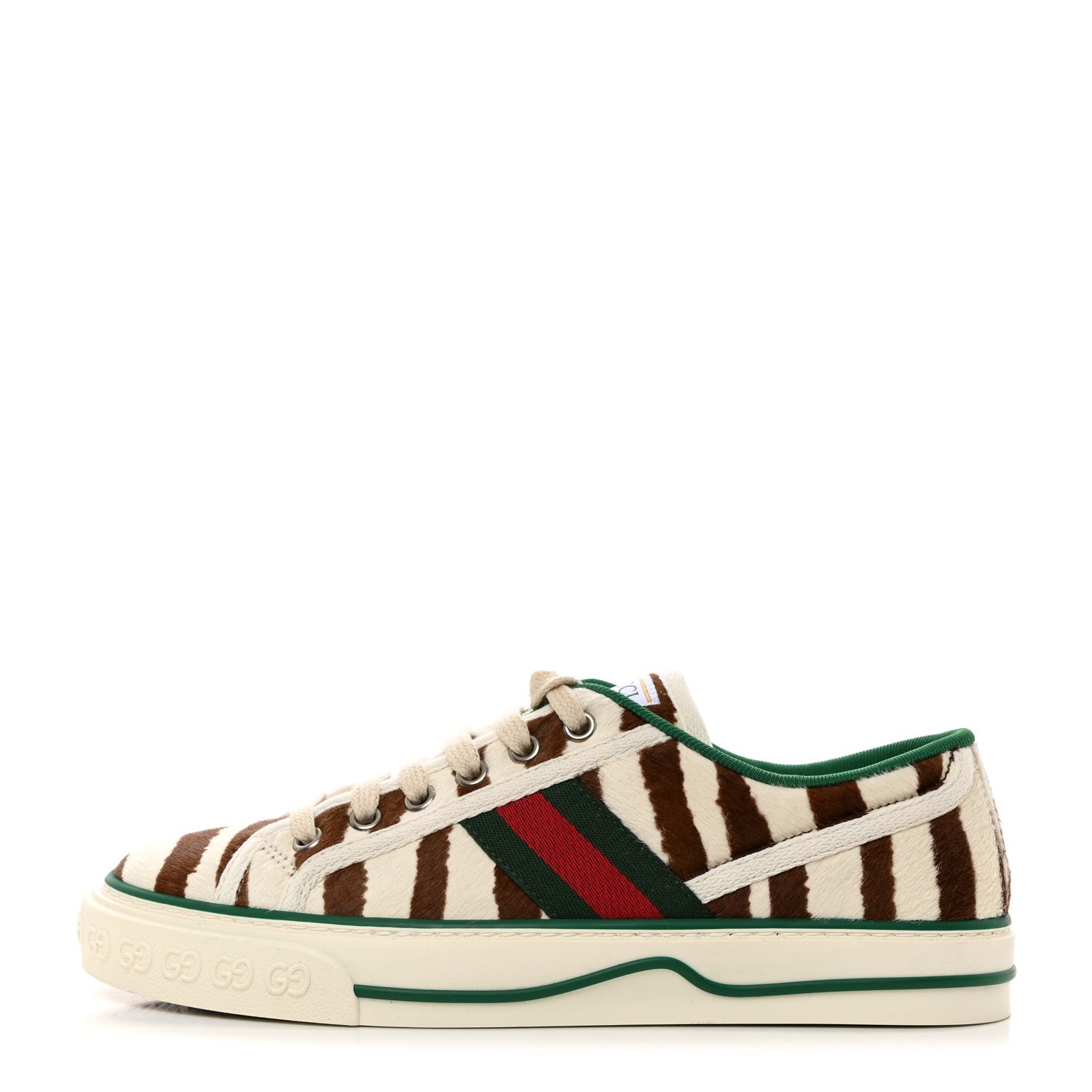 Gucci Pony Hair Web Zebra Print 1977 Tennis Sneakers 37 White Brown 1 of 7