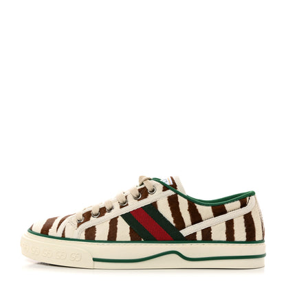 Gucci Pony Hair Web Zebra Print 1977 Tennis Sneakers 37 White Brown 1 of 7