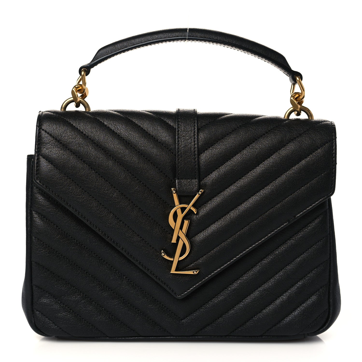 Saint Laurent Sheepskin Matelasse Chevron Monogram Medium College Bag Black 1 of 6