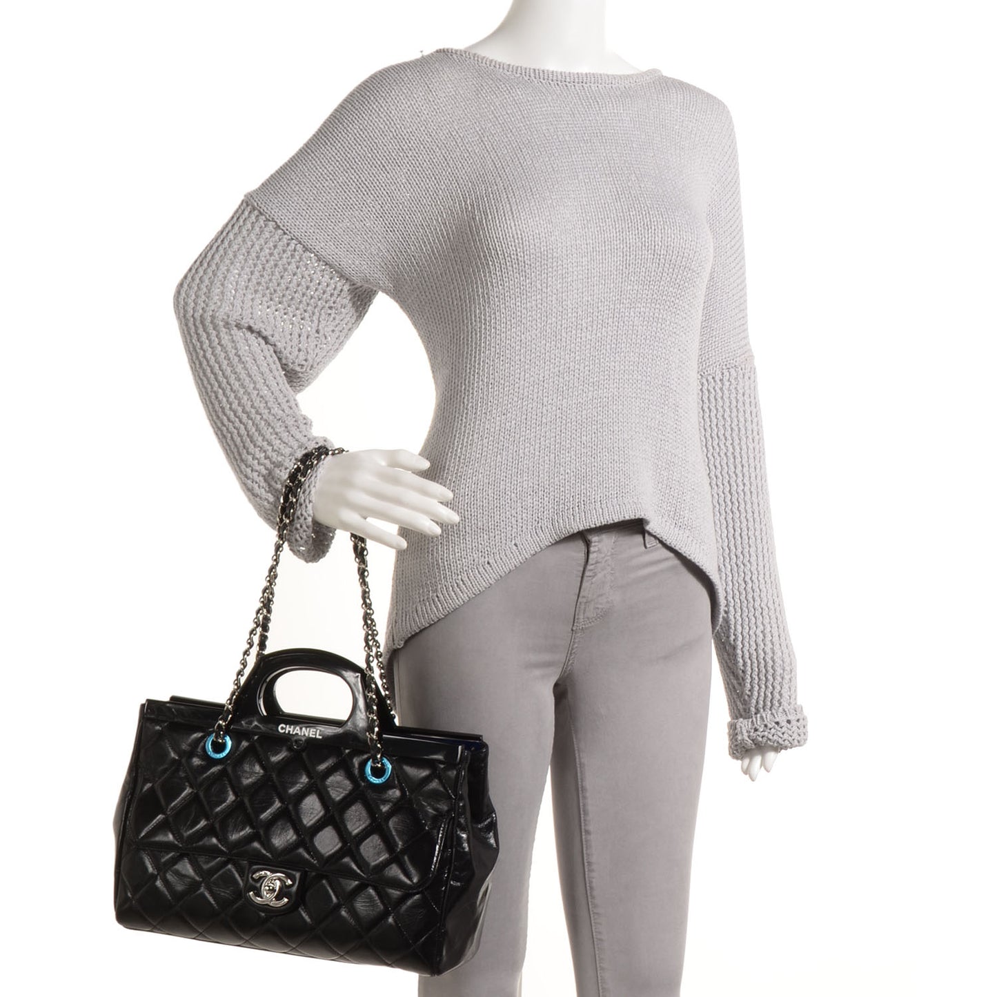 Glazed Calfskin CC Delivery Small Tote Black