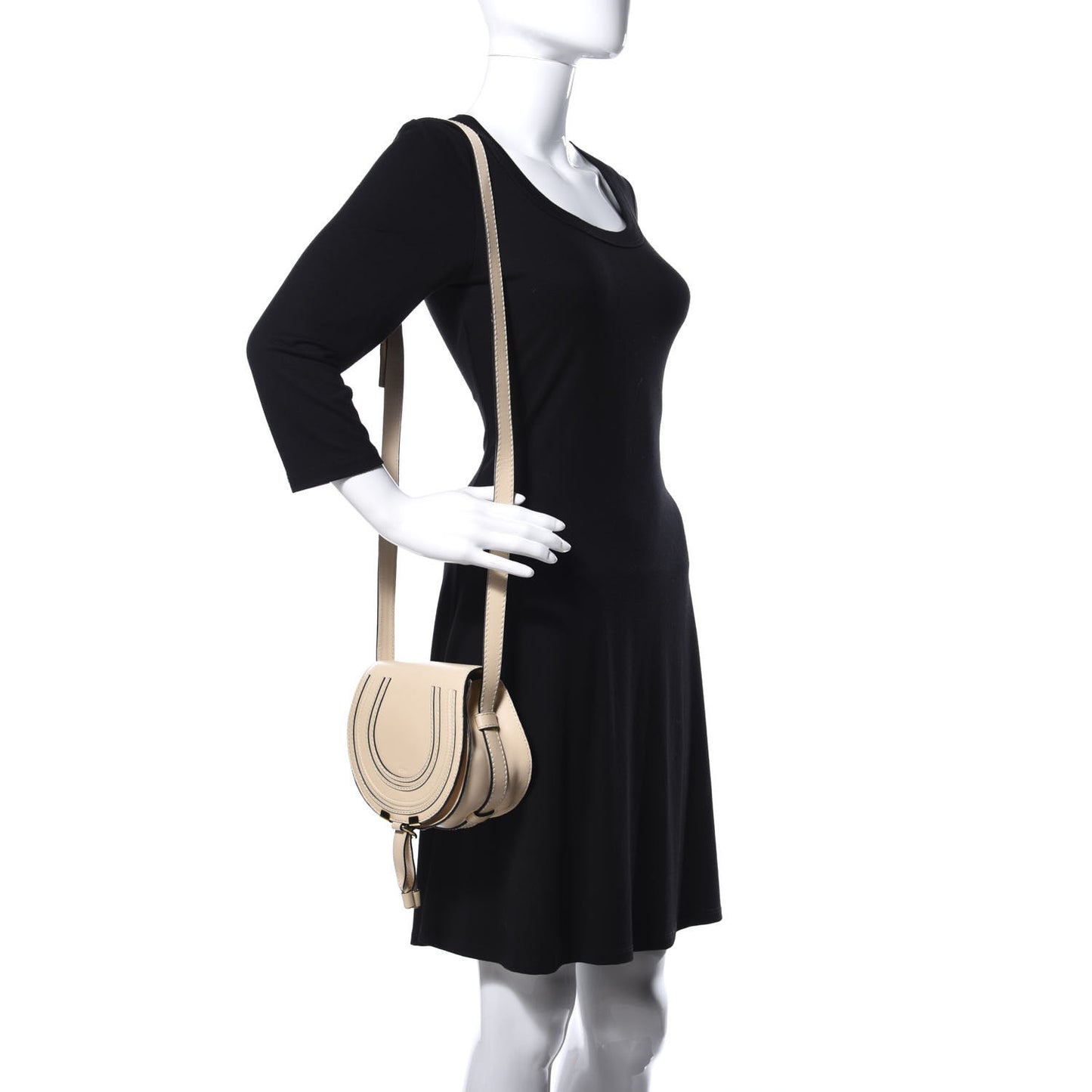 Shiny Calfskin Mini Marcie Round Crossbody Bag Blondie Beige