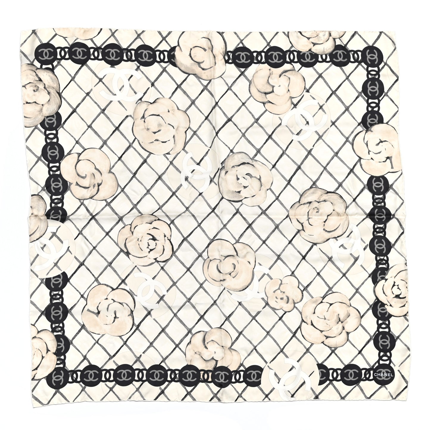 Silk Camellia CC Square Scarf Ivory
