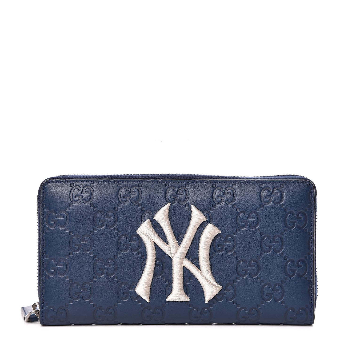 X MLB Guccissima Signature NY Yankees Embroidered Zip Around Wallet Royale Ivory