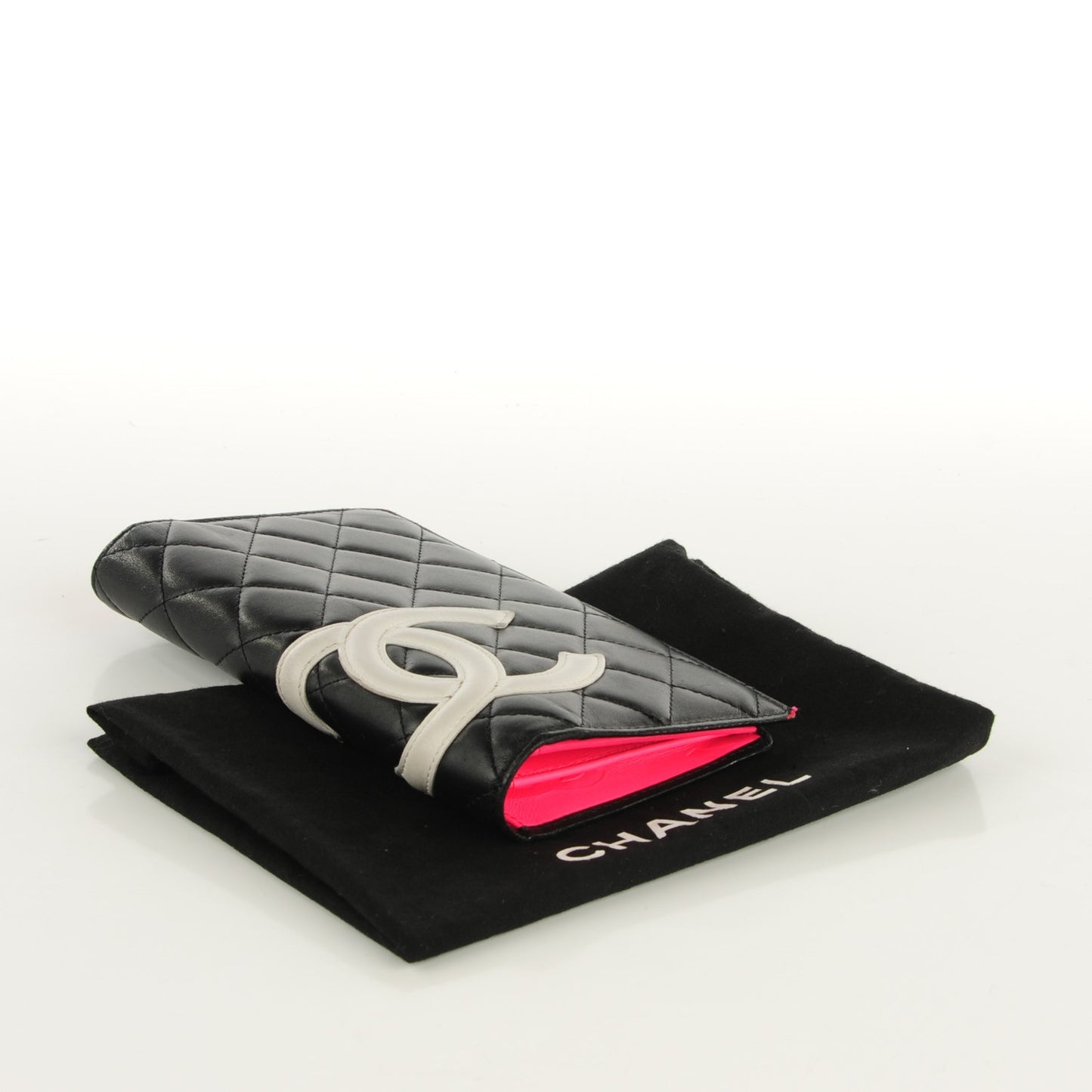 Calfskin Quilted Cambon Yen Wallet Black White
