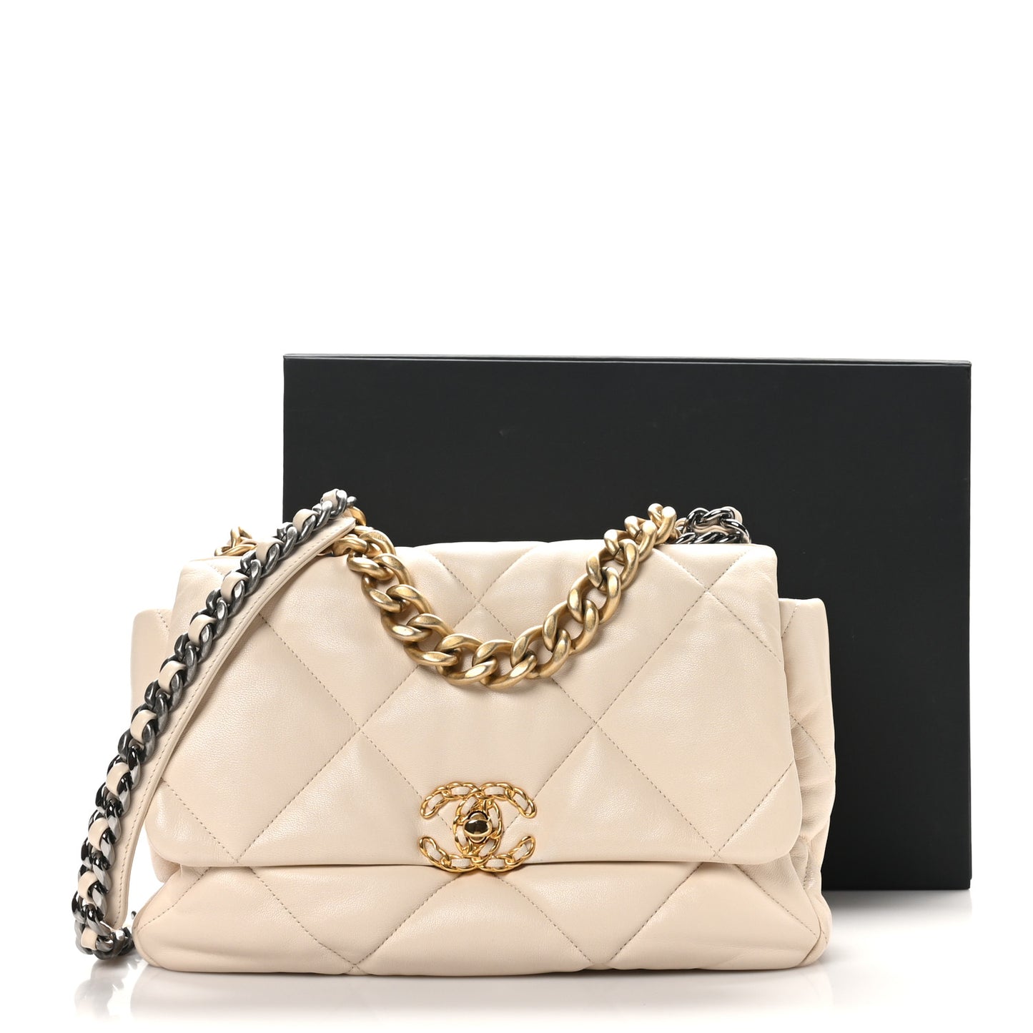 Lambskin Quilted Large Chanel 19 Flap Light Beige