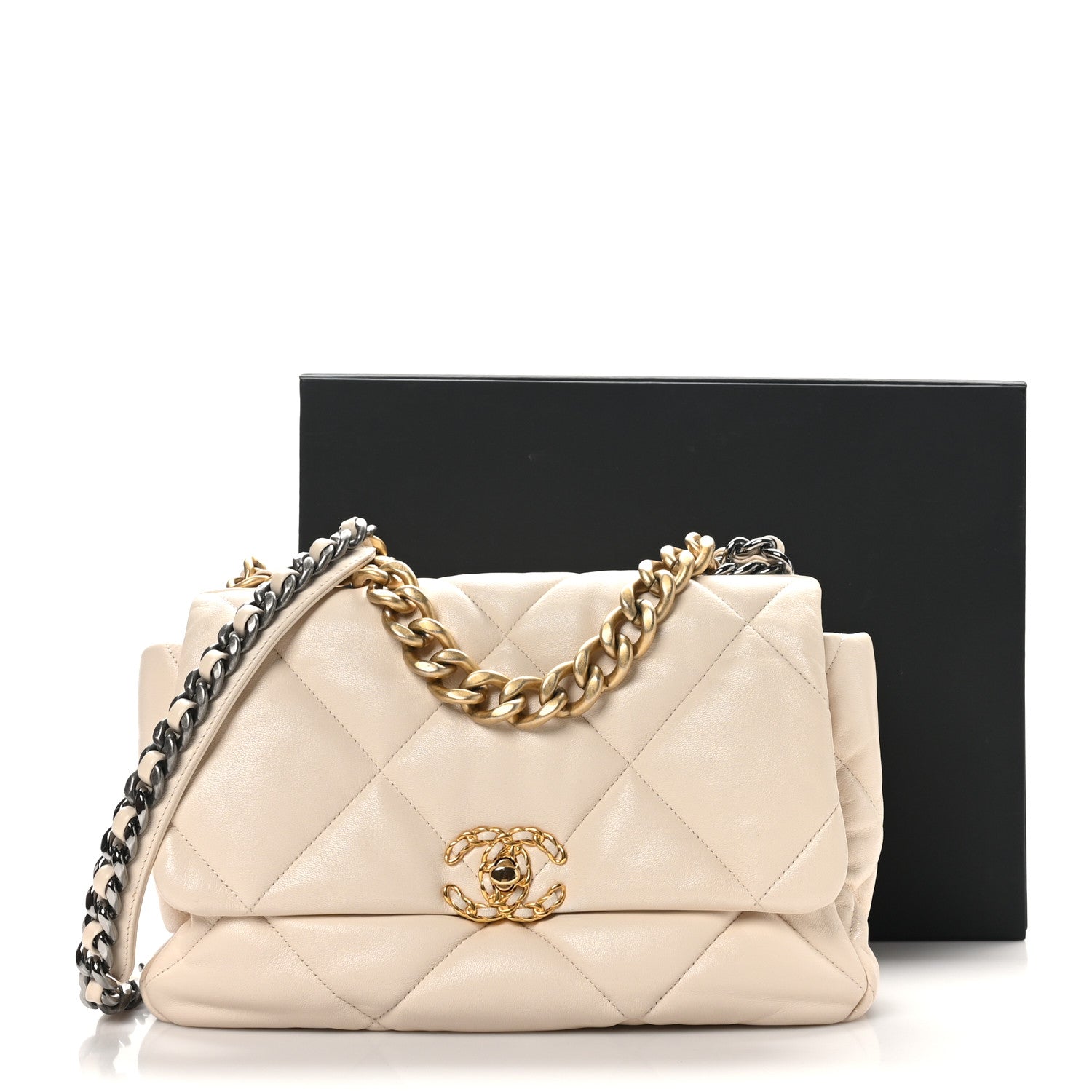 Chanel Lambskin Quilted Large Chanel 19 Flap Light Beige 11 of 11