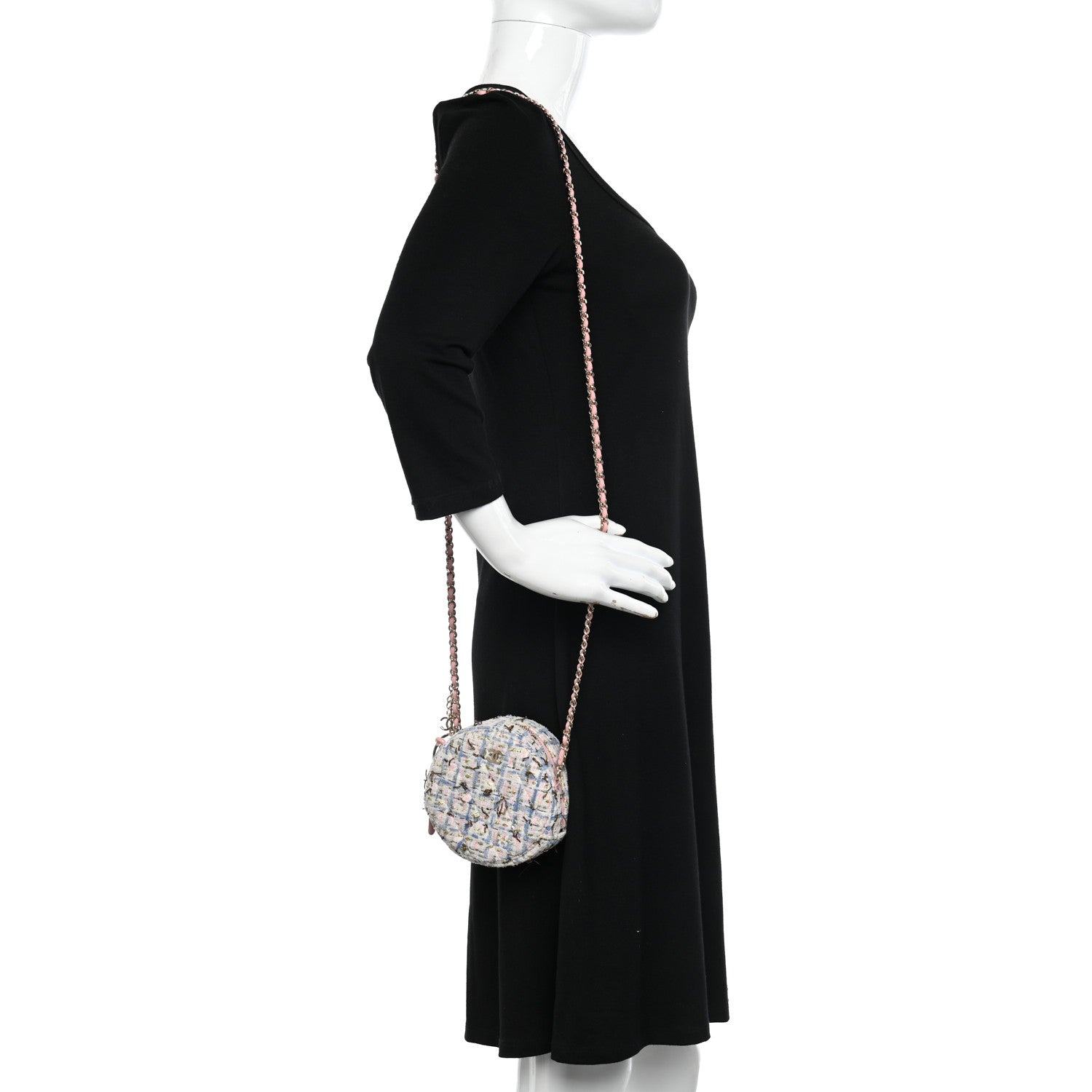 Chanel Tweed Quilted Round Clutch With Chain White Pink Multicolor 2 of 10