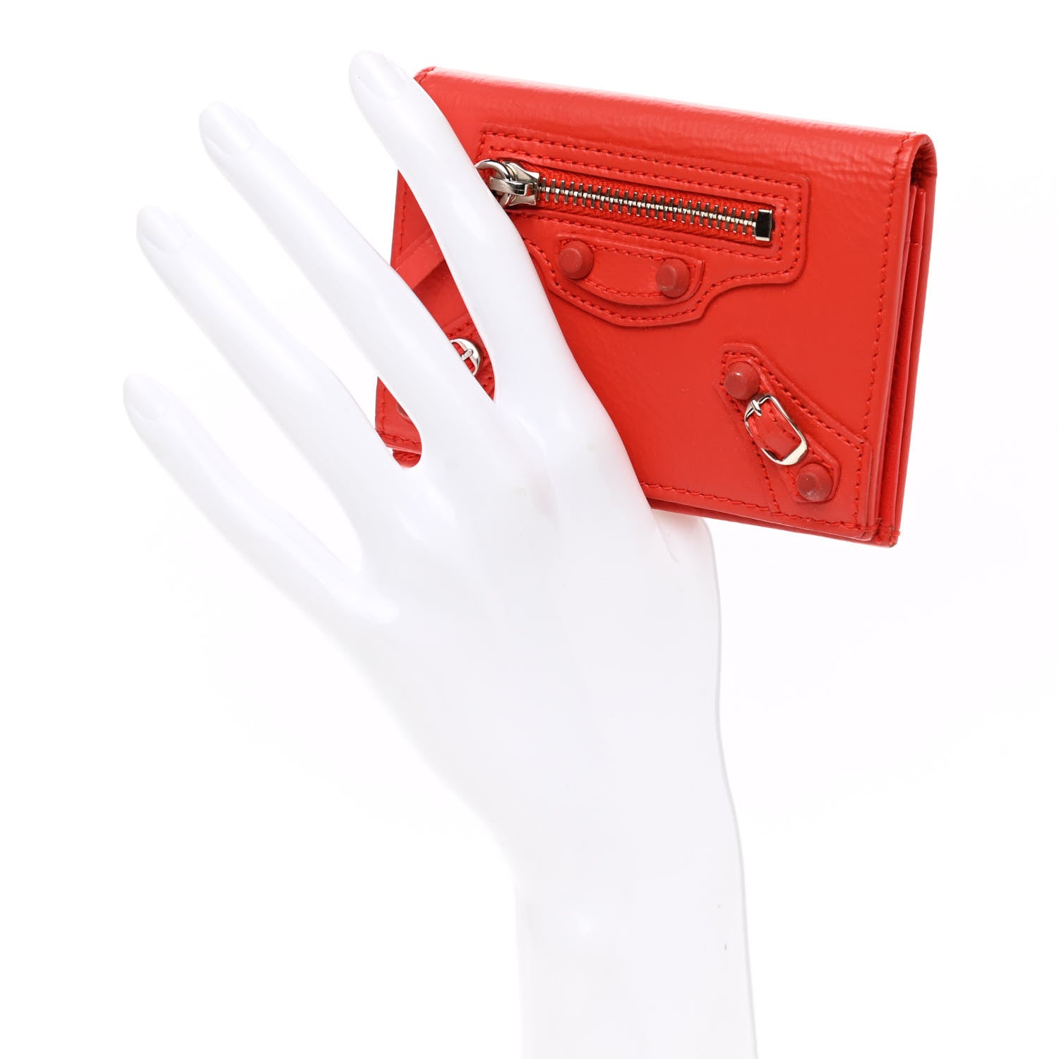 Balenciaga Matte Goatskin Rubber Covered Classic Hardware Card Case Rouge Coquelicot 2 of 9