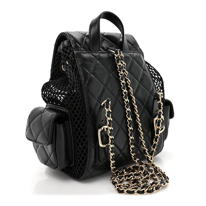 Chanel Shiny Lambskin Mesh Quilted Small Cargo Duma Drawstring Backpack Black 3 of 10