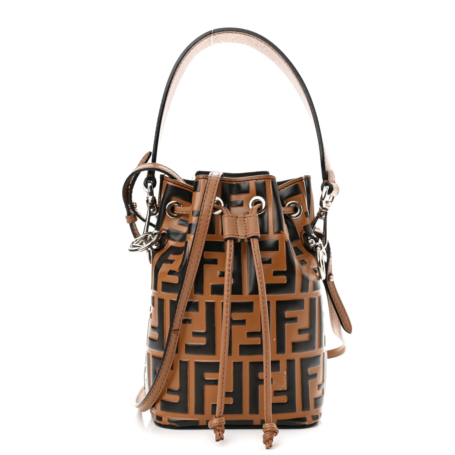 Vitello Liberty F is Fendi FF Embossed Mini Mon Tresor Bucket Bag Tobacco Black