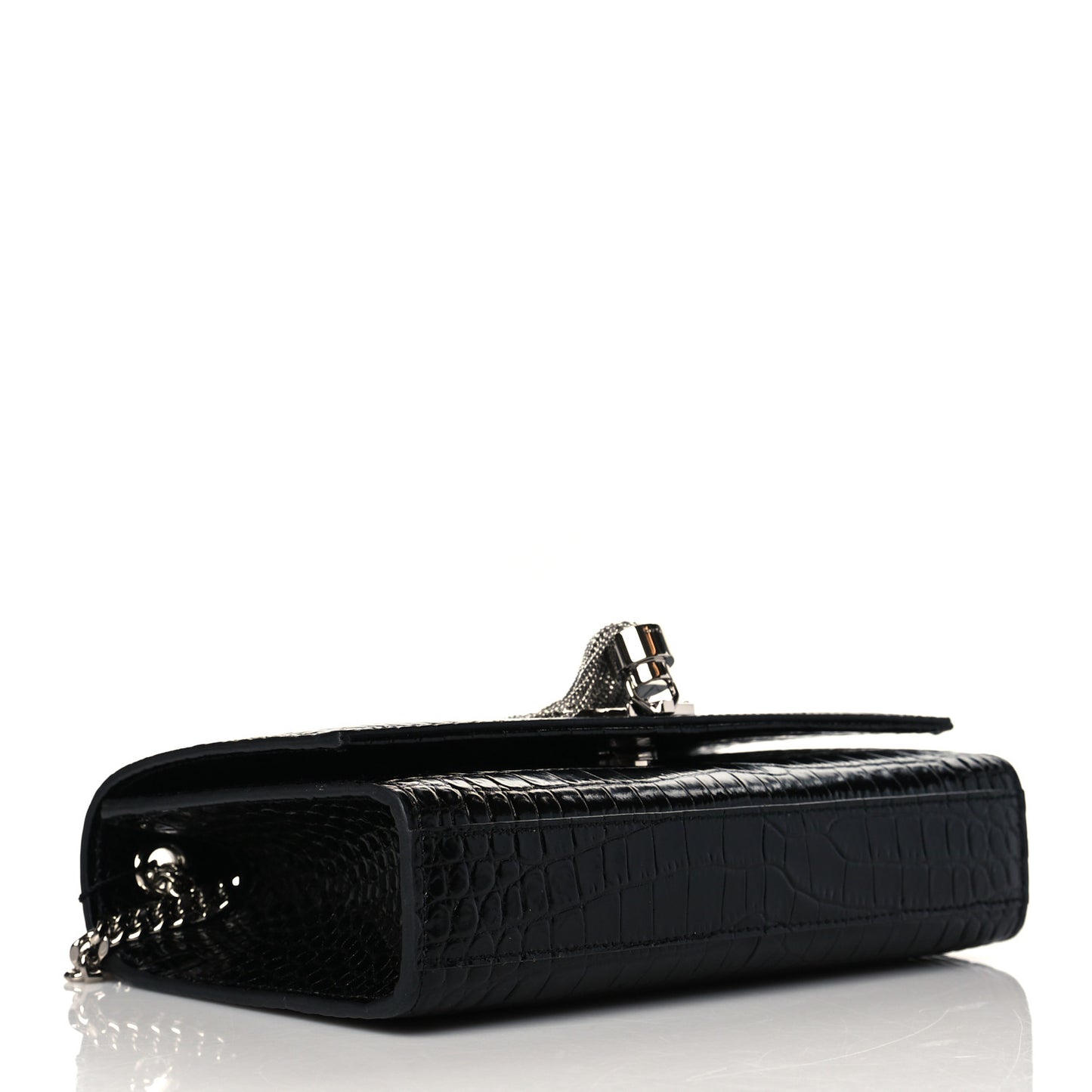 Calfskin Crocodile Embossed Small Classic Monogram Kate Tassel Satchel Black