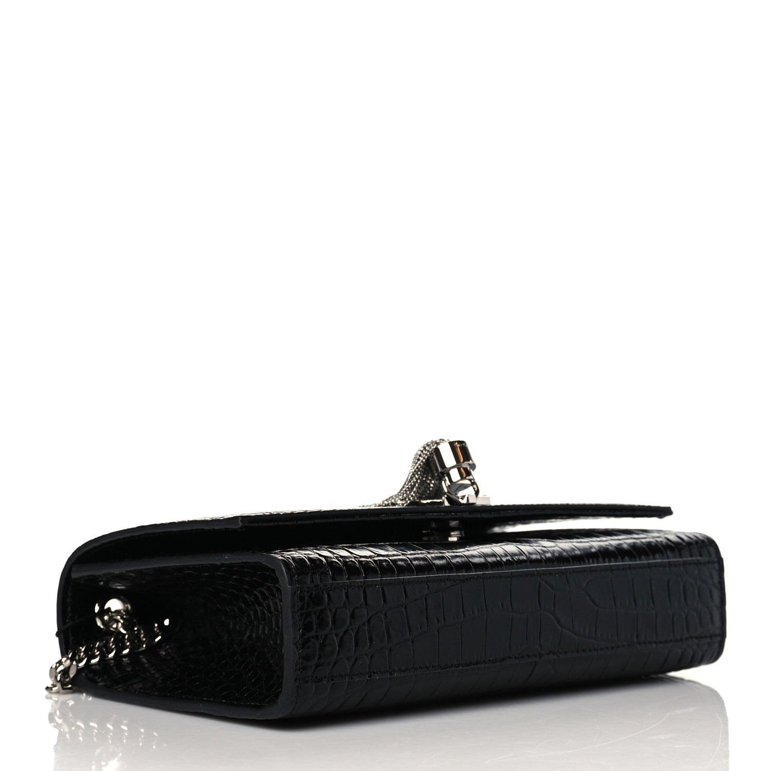 Saint Laurent Calfskin Crocodile Embossed Small Classic Monogram Kate Tassel Satchel Black 4 of 10