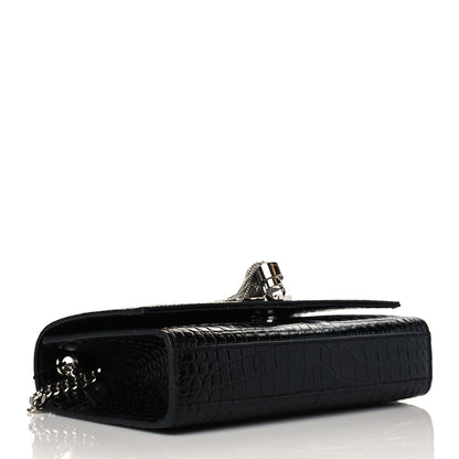 Saint Laurent Calfskin Crocodile Embossed Small Classic Monogram Kate Tassel Satchel Black 4 of 10