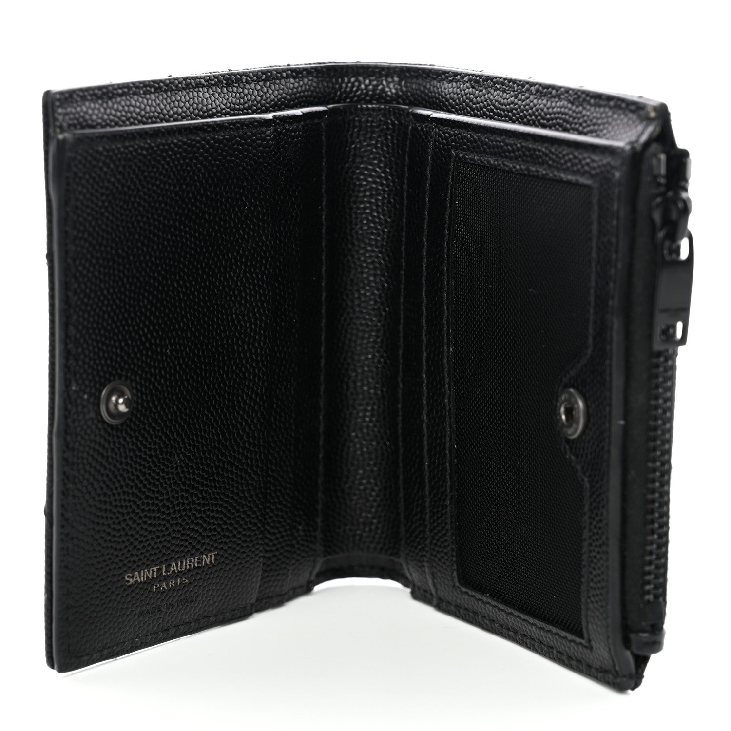 Saint Laurent Grain De Poudre Matelasse Chevron Monogram Zipped Two-Part Wallet Black 6 of 9