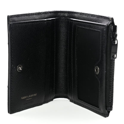Saint Laurent Grain De Poudre Matelasse Chevron Monogram Zipped Two-Part Wallet Black 6 of 9