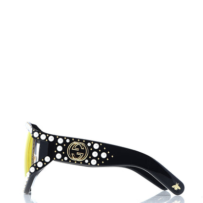 Gucci Acetate Pearl Rectangular Frame Sunglasses GG0234S Black Orange 3 of 7