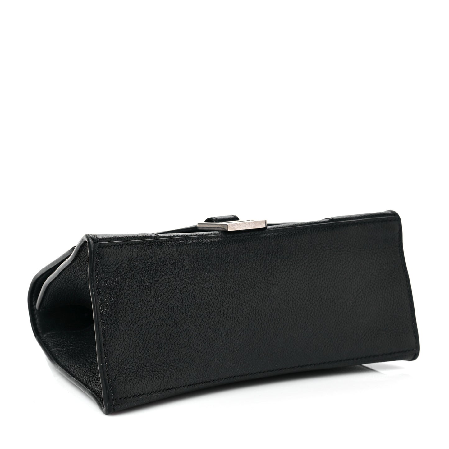 Grained Calfskin Small Hourglass Top Handle Bag Black