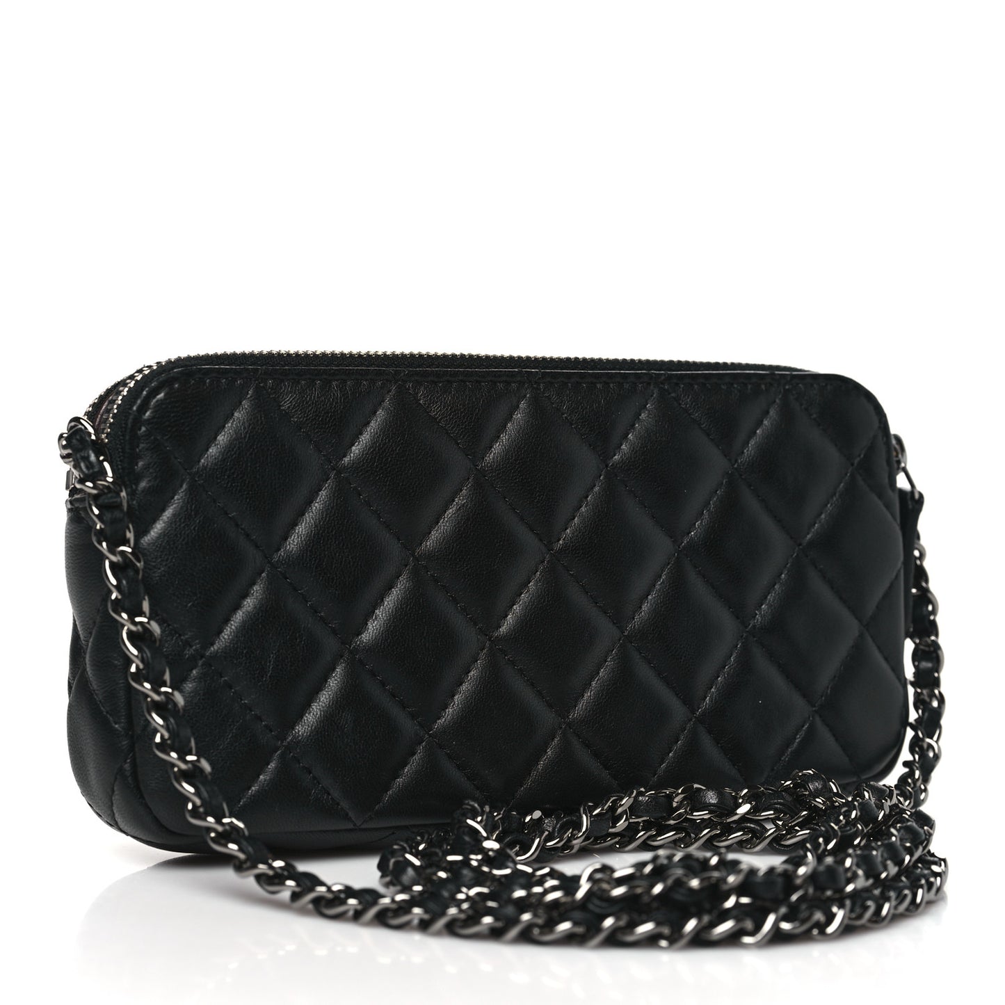 Lambskin Quilted Small Clutch With Chain Black