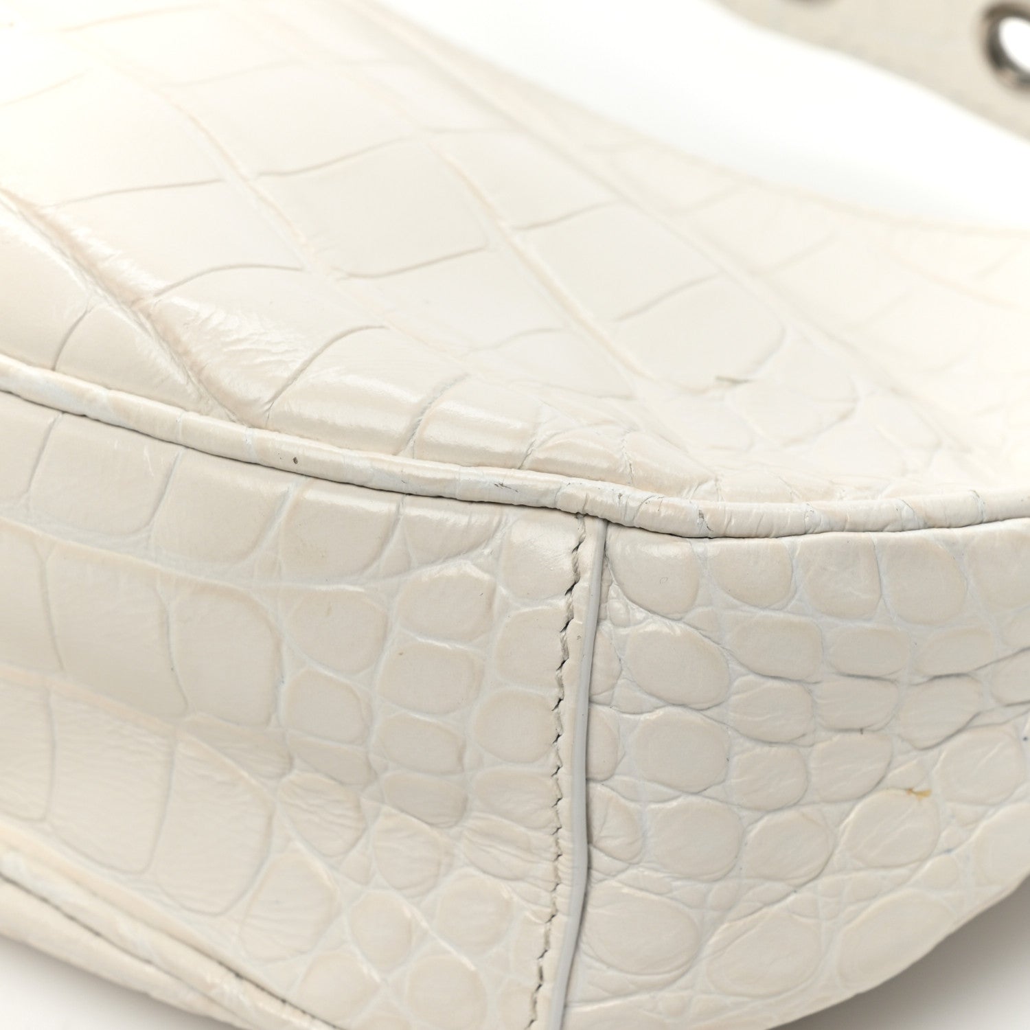 Balenciaga Extra Supple Calfskin Crocodile Embossed Le Cagole Shoulder Bag XS White 15 of 16