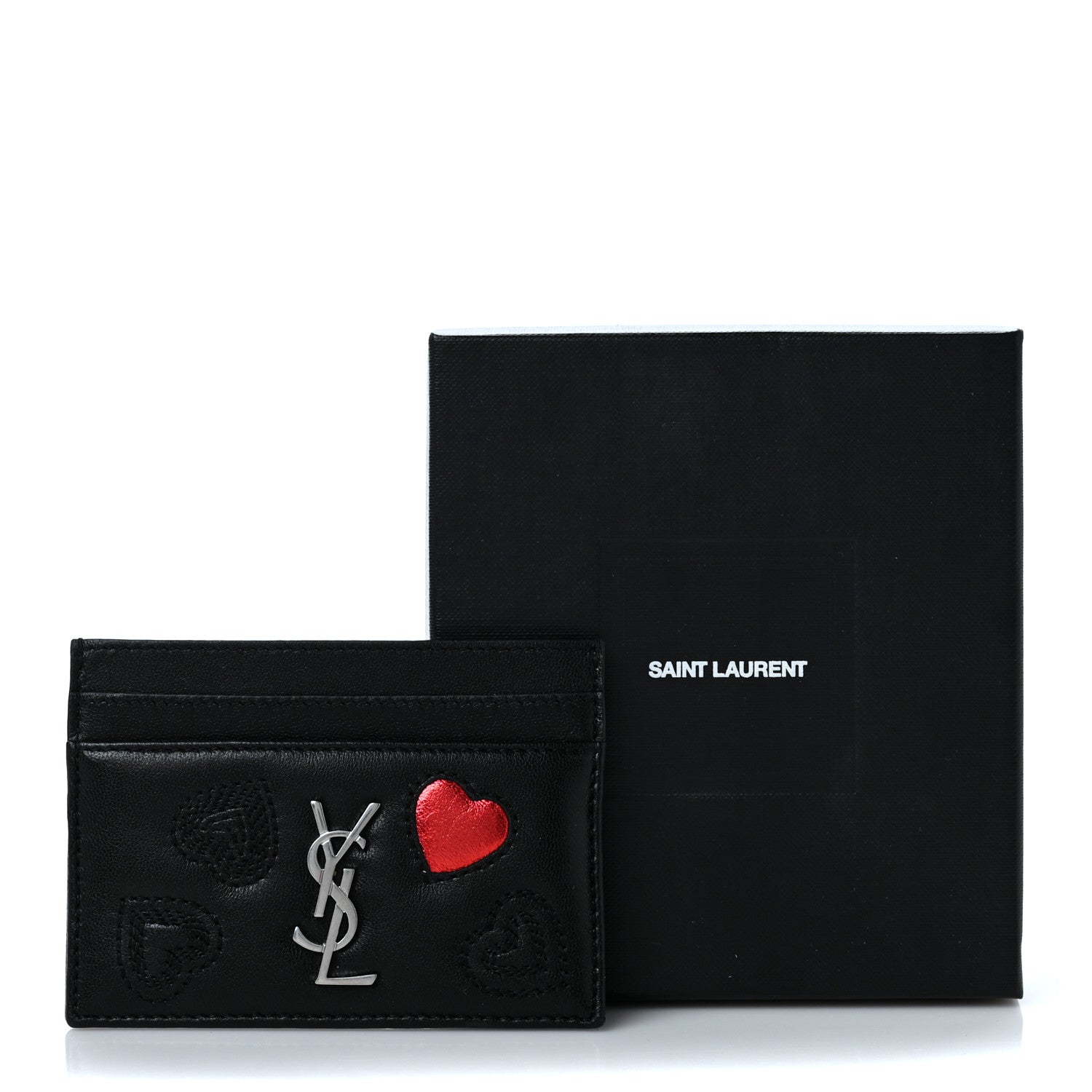 Saint Laurent Calfskin Heart Embossed Card Case Black 7 of 7