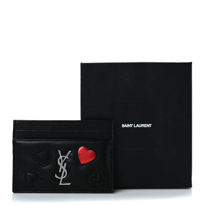 Saint Laurent Calfskin Heart Embossed Card Case Black 7 of 7